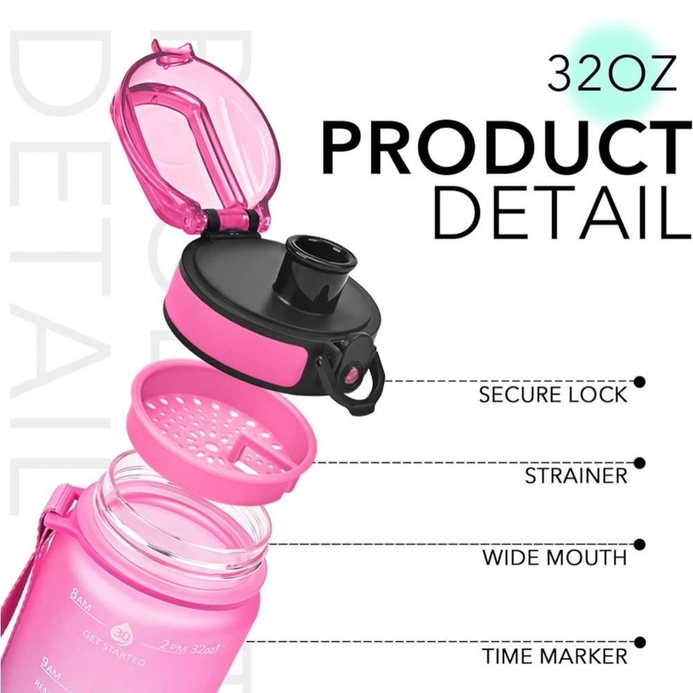 GOSWAG 32oz Motivational Water Bottle with Time Marker & Fruit Strainer BPA Free - Picture 5 of 6